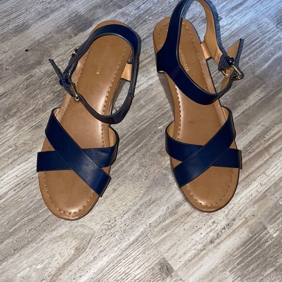 TOMMY HILFIGER WILO Blue Platform Wedge Sling Sandal sz 9.5 - Picture 3 of 6